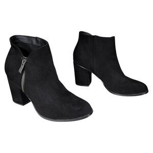 Diba Ankle Boots Booties sz 9M Women Faux Suede Black‎ Outside Zipper 3" Gothic